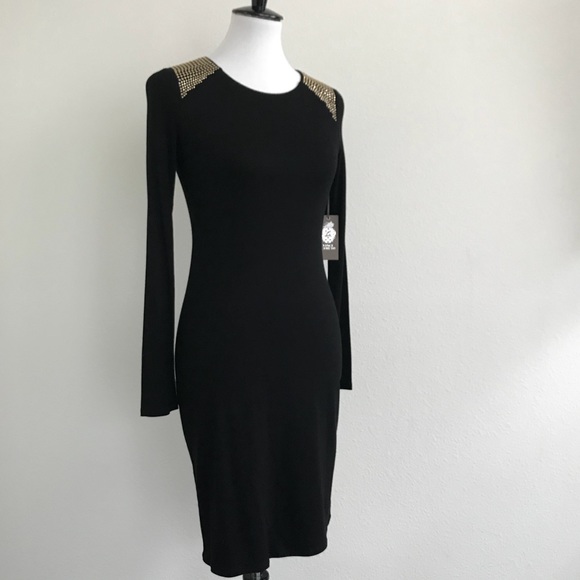 ❄️NWT VINCE CAMUTO GOLD DETAIL BLACK DRESS - Picture 3 of 7